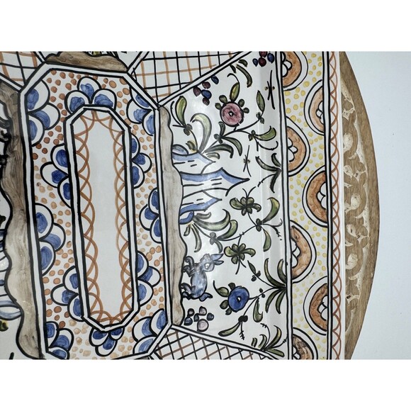 VTG 228 Portugal Hand Painted Hanging Tray Platter Signed ER Country Whimsical - Picture 5 of 11